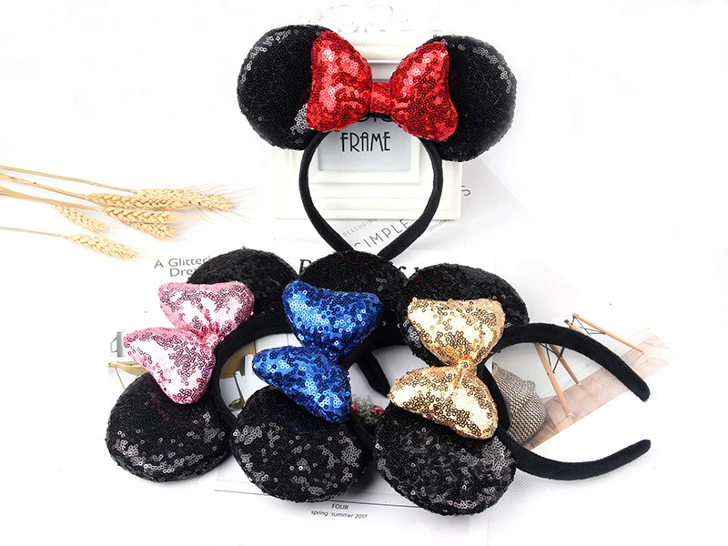 Navidad обруч Микки Минни стерео блестки бант повязка на голову с блестками микки