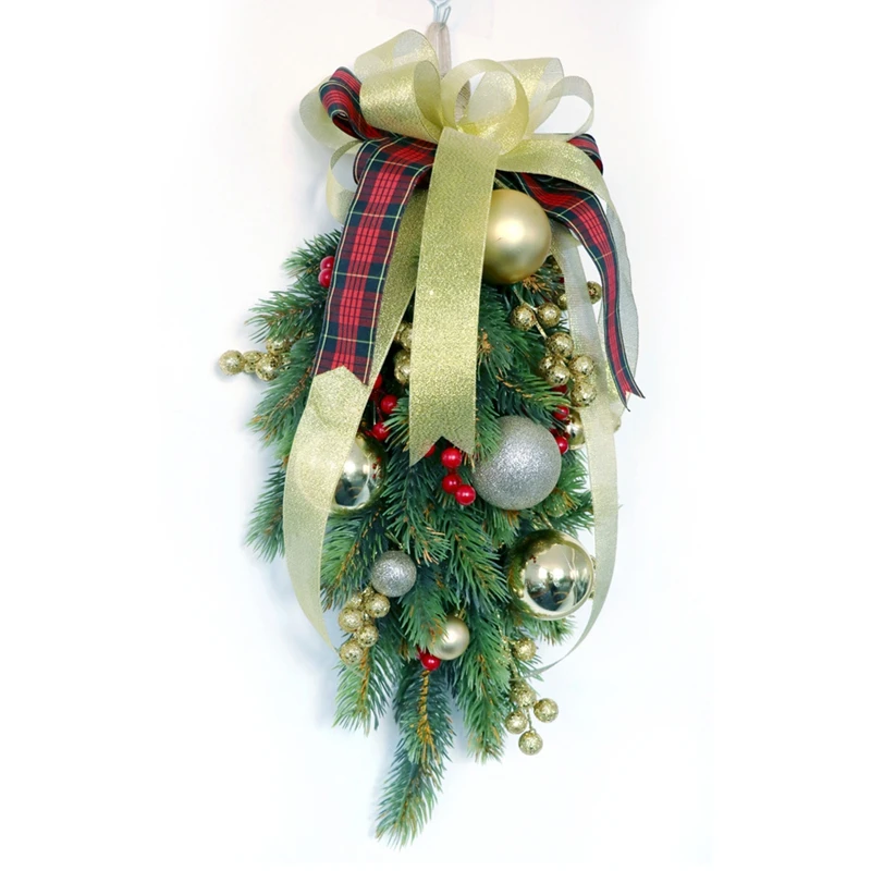 Christmas Swag Teardrop Door Artificial Pine Needles with Red Berry for Holiday Wall Hanging Decor | Дом и сад