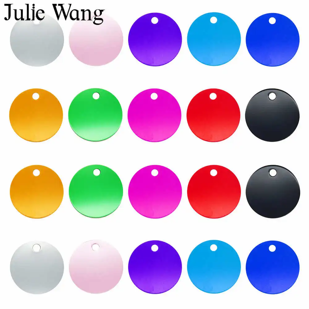Julie Wang 10 шт Pet Id Dog тег амулеты круглой формы алюминиевое имя номер телефона пустой