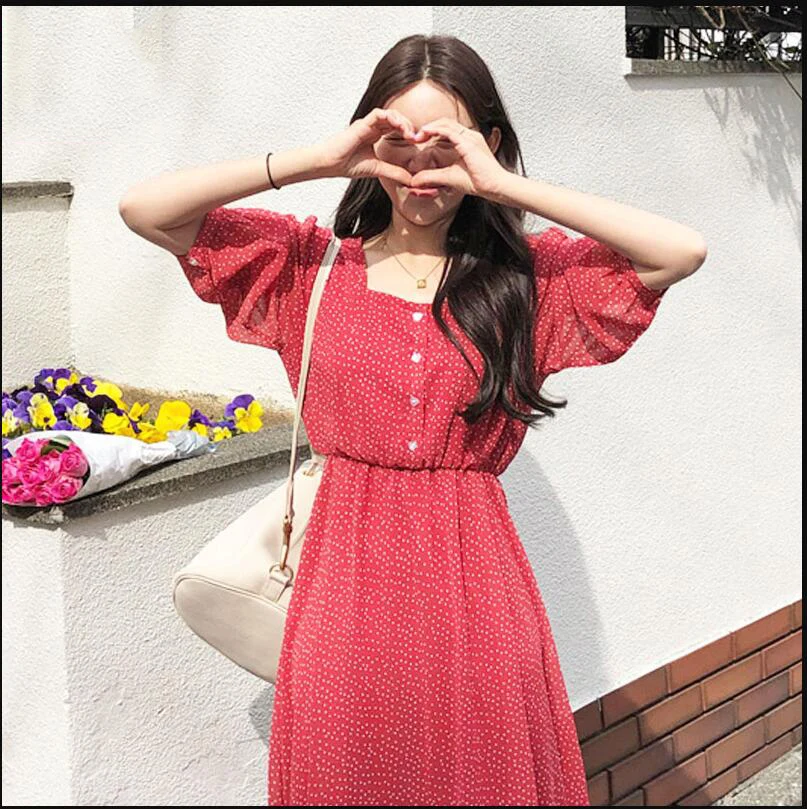 Женские летние платья винтажная Дизайнерская одежда в Корейском стиле красное