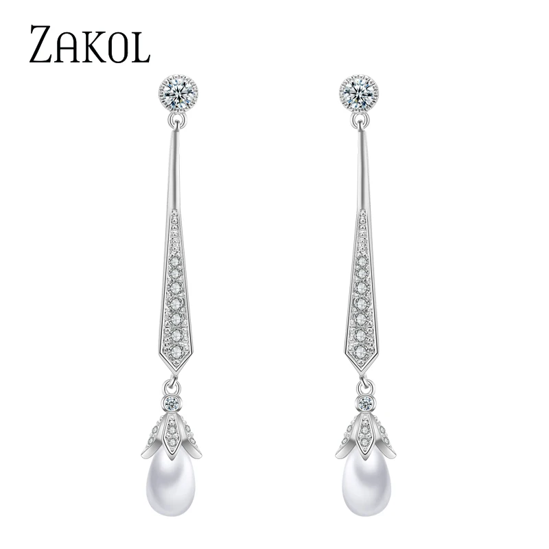 Модные длинные серьги-подвески ZAKOL из розового золота с кубическим цирконием