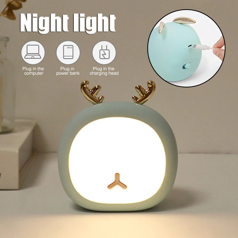 

Night Light Elk Cute Lamp Baby Night Light with Touching Sensor Rechargeable Color Changing for Children Bedroom DQ-Drop