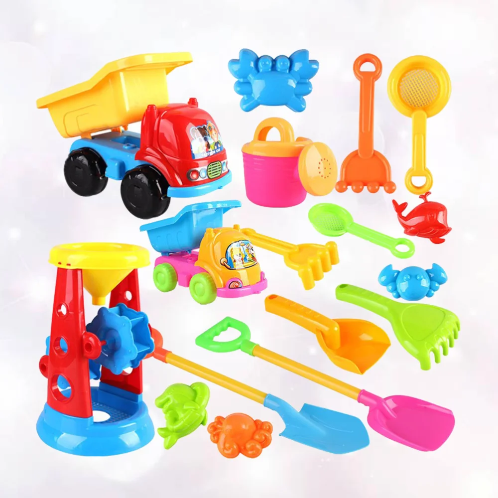 

17Pcs Kids Beach Toys Set Sandbox Toys Truck Sand Toys Creative Sand Tools Kit Sand Molds Shovels Waterwheel for Children