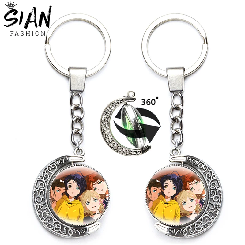 

Anime WONDER EGG PRIORITY Keychain Holder 360 Degrees Rotated Moon Pendant Cartoon Key Chain Keyrings for Bag Car Unisex Jewelry