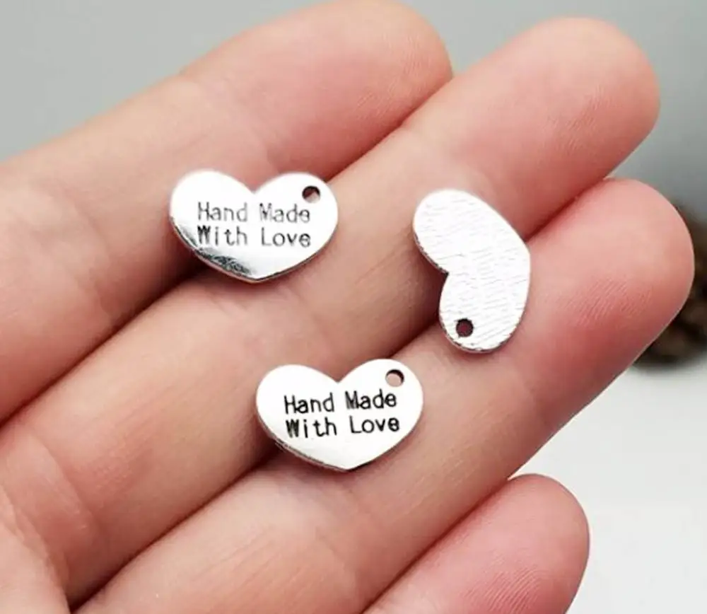 

40pcs/lot--15x10mm, Antique silver plated hand made with love heart charms,DIY supplies,Jewelry accessories