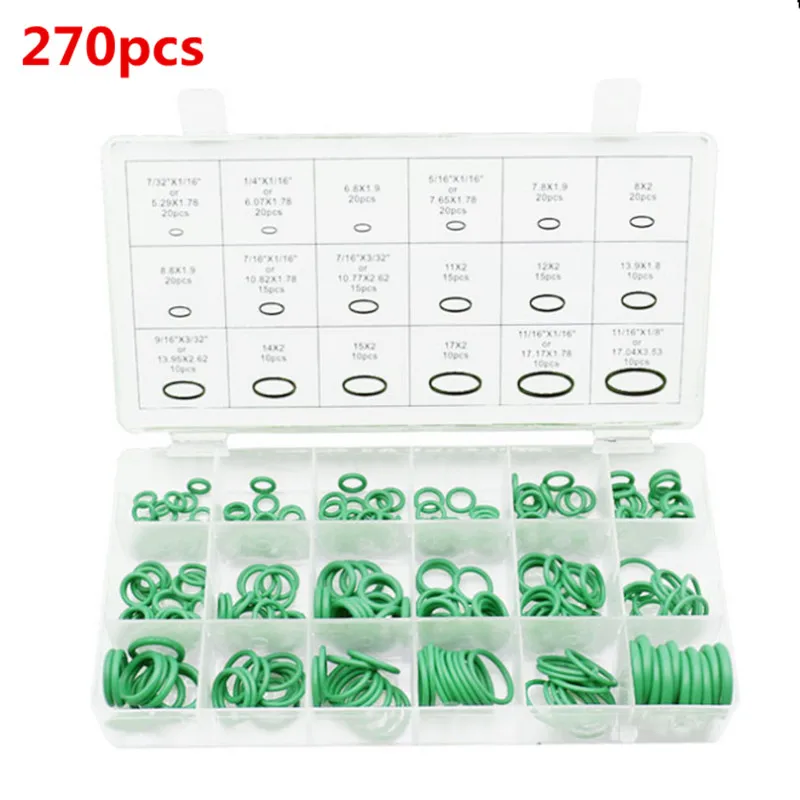 

High Quality! 270pcs Auto A/C Aircon Airconditioning Rubber O Ring Seal Washer Assortment Spare Parts