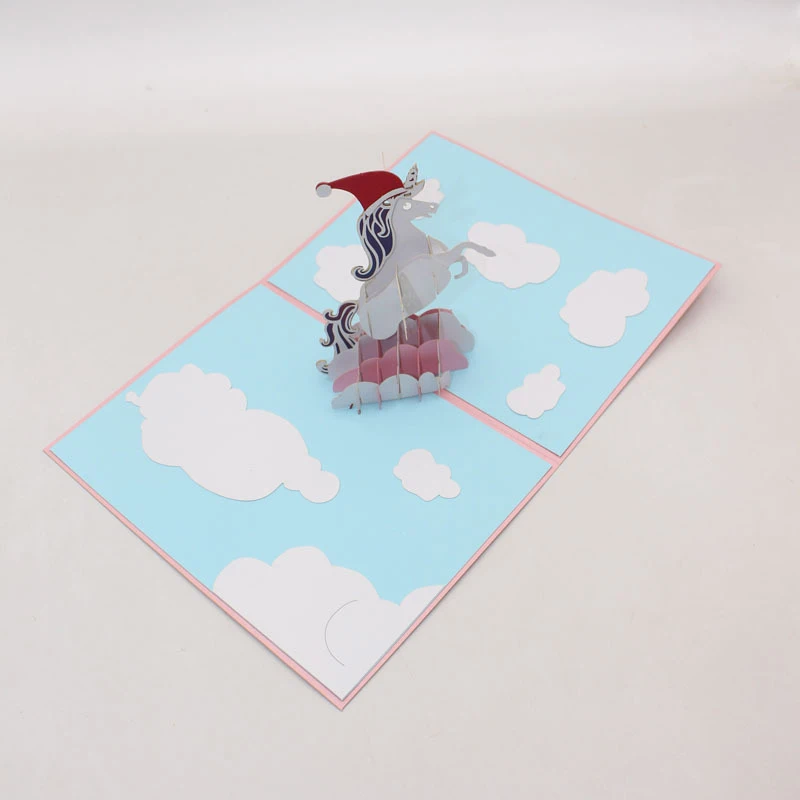 3D ручной работы мультфильм носить Рождество колпачок Единорог бумага