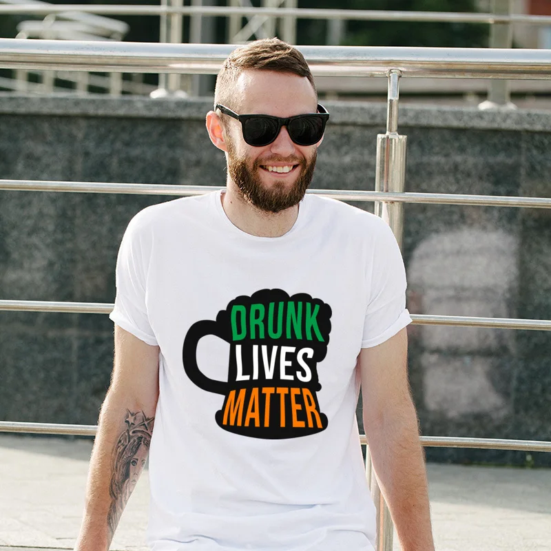 

Drunk Lives Matter, St Patricks Day Gift Simple Style Short Sleeve Tops Tees Cool Manga Tee-Shirt Adult Retro T-Shirt For Adult