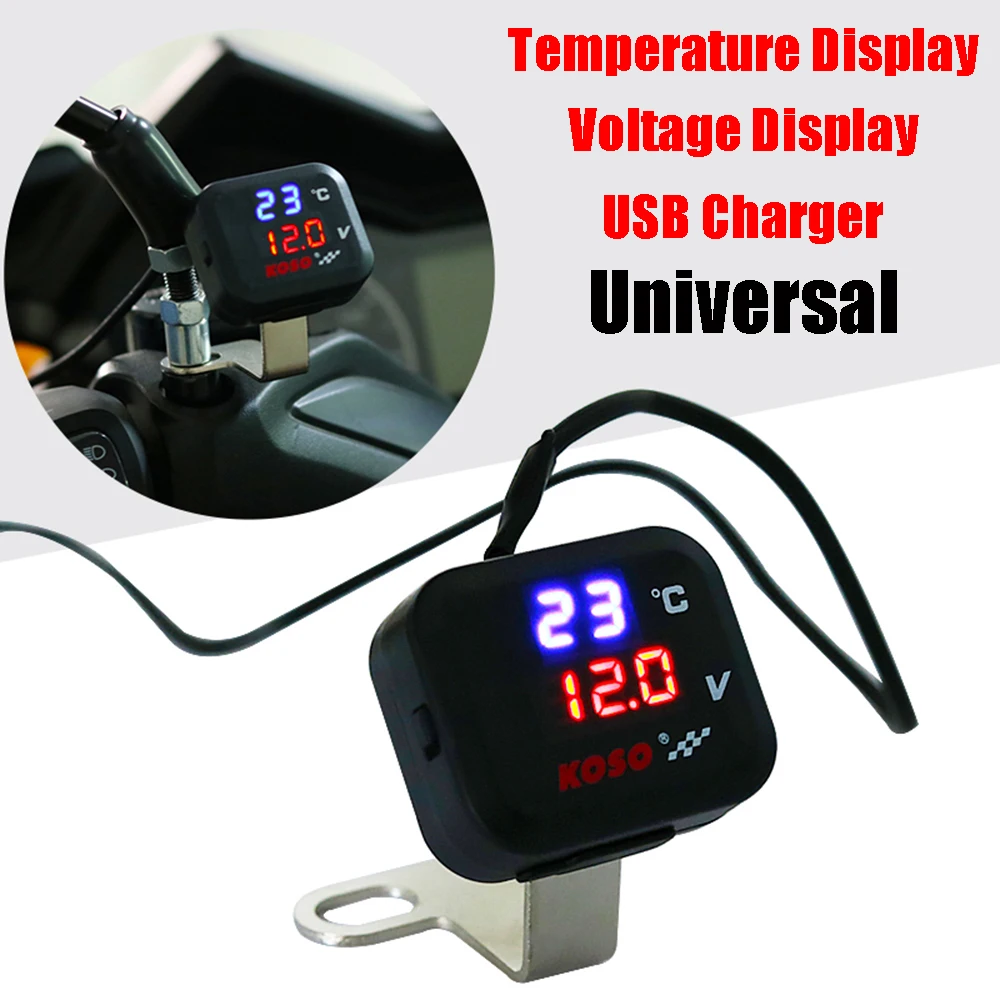 

KOSO Motorcycle Voltmeter Temperature USB Charger Thermometer Voltage Digital Gauge Display For Vespa Yamaha NMAX XMAX TMAX NVX