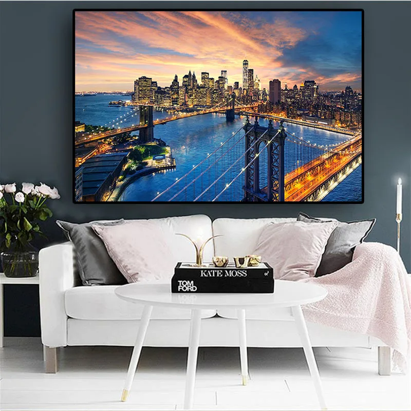 

New York City Brooklyn Bridge Manhattan Sunset full drill diy diamond painting mosiac diamond embroidery living room decor
