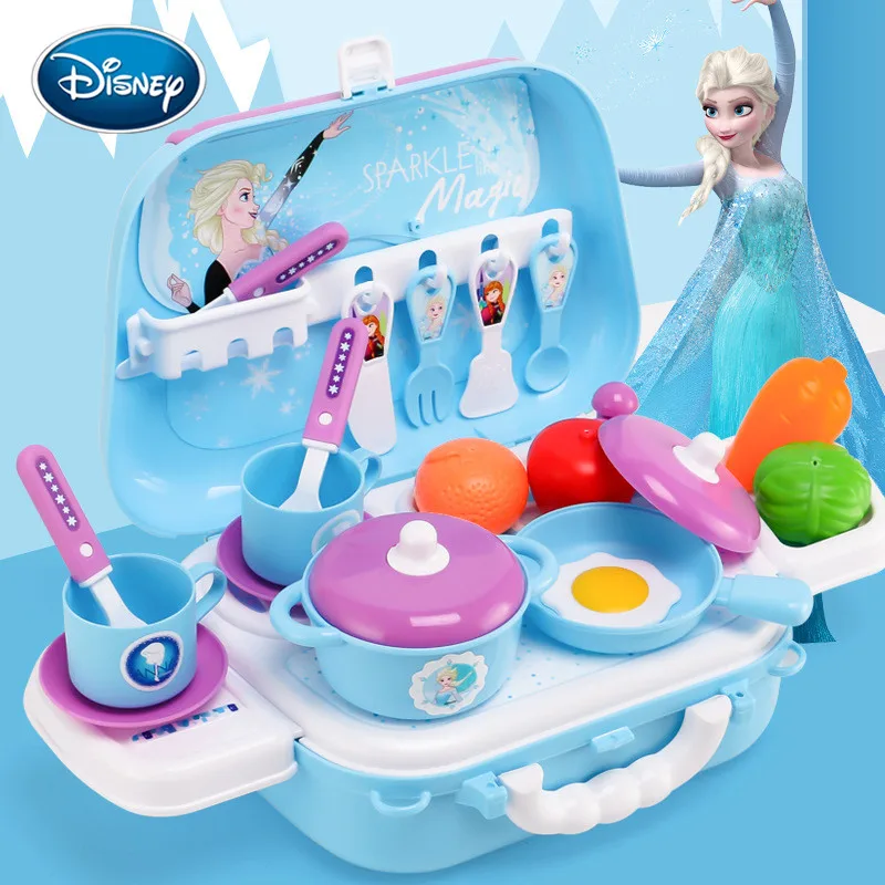 Disney Girl Gift Frozen Romance Kitchen Cutlery Toy Backpack Child Play House Girl Simulation Beauty Makeup Toy Tool Set
