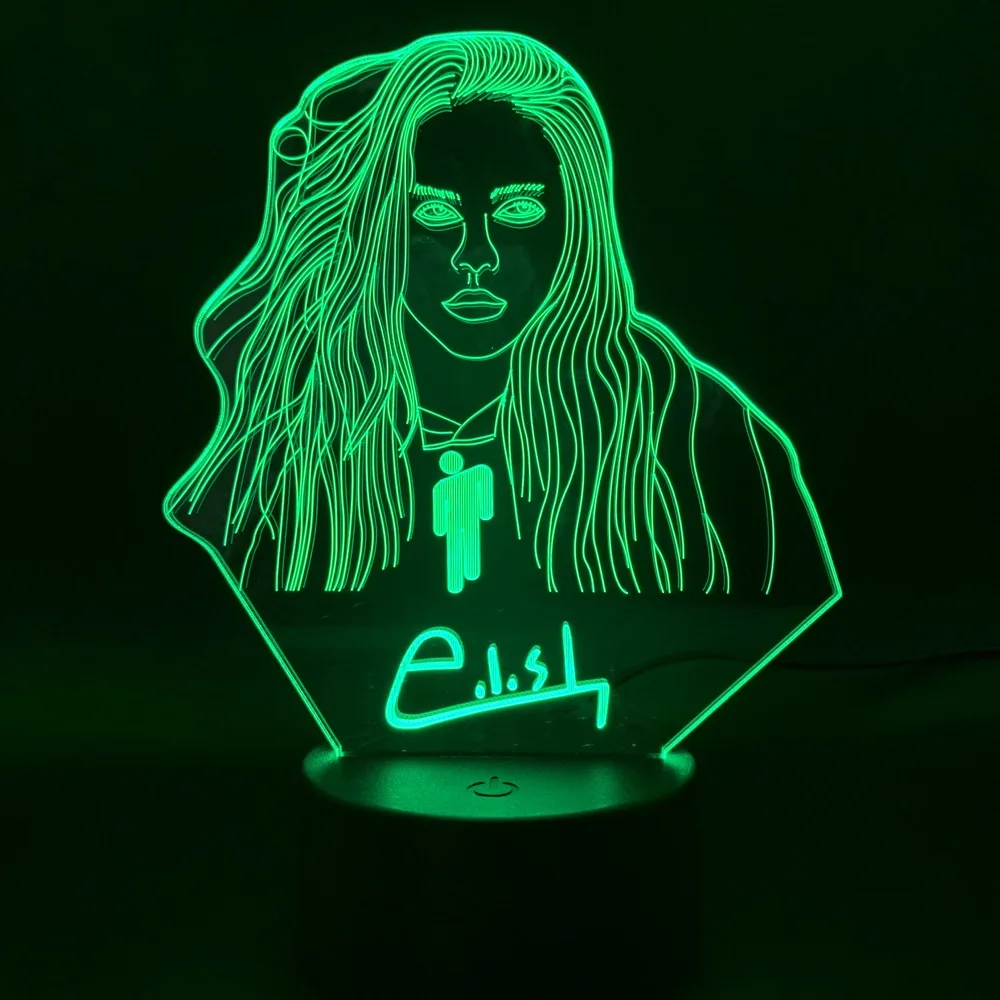 3D иллюзия, светодиодный ночник, светильник Billie Eilish, украшение для спальни, настольная лампа, Прямая поставка,, музыкальный вентилятор, подарок, Ночной светильник, знаменитостей