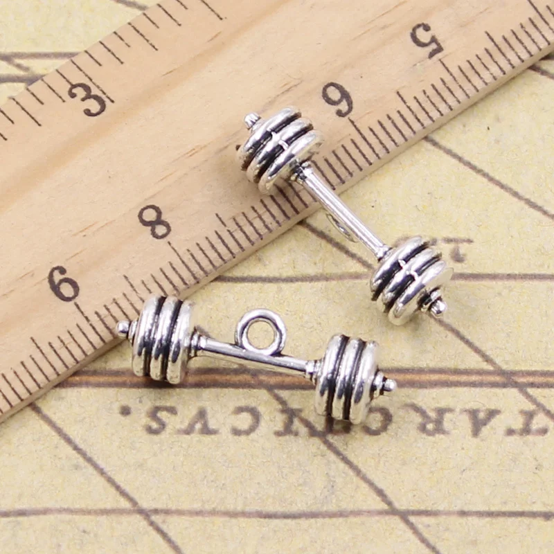 12 шт., подвески, оборудование для фитнеса, штанга 25x7x7 мм, тибетские бронзовые Серебристые Подвески, поделки, антикварные DIY ювелирные изделия