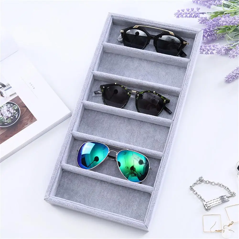 

Sunglasses Storage Box Eyeglass Display Organizer Sunglasses Jewelry Display Storage Box Case 6 Grids Gray Drawer Organizers