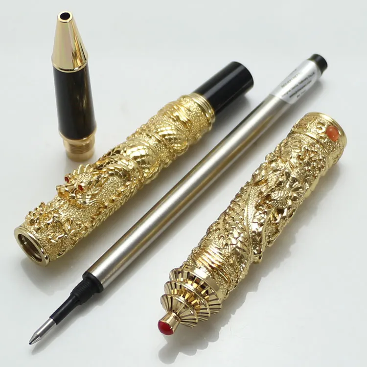 JINHAO благородная Золотая шариковая ручка с двумя драконами жемчугом драконом