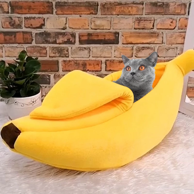 

Cute Banana Cat Bed House Warm Pet Puppy Banana Cushion Kennel Portable Pug Mat Beds for Cats Kitten Soft Cama Gato Pet Supplies