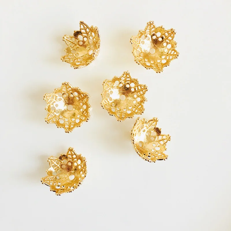 

wholesale 2 pcs/lot golden gold plated beads caps jewelry making craft findings DIY for women