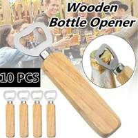 10 pcsset stainless steel wooden handle beer bottle opener for wedding party supplies beverage openers