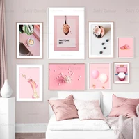 pink background poster nordic style balloon blueberry donut canvas painting art print picture decoration home wallpaper