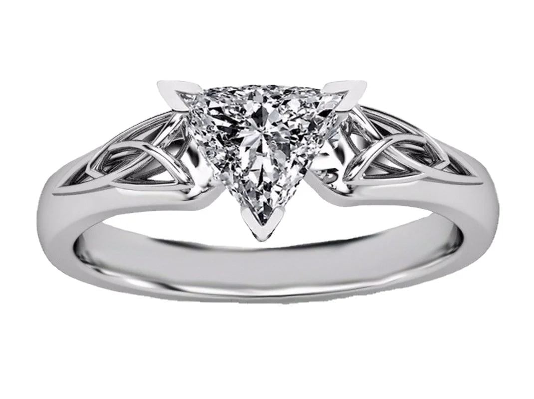 

1 Diamond Trillion Cut Engagement Ring Elegant party Real solid 14k White Gold