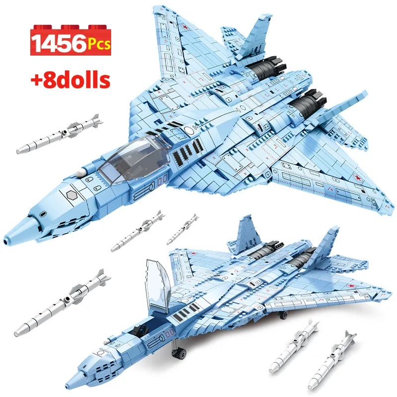 

City Military Technical Airplane SU-57 Heavy Fighter Building Blocks WW2 Army Weapon Aircraft Figures Bricks Toys for Boys Gifts