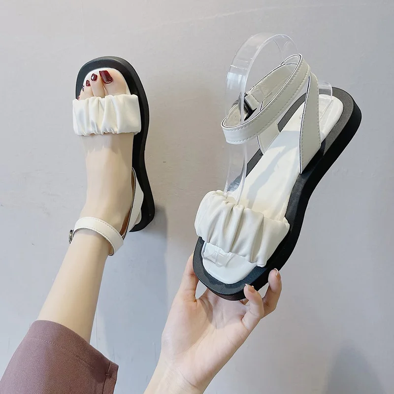 

Female Sandal 2021 Women's Ladies Shoes Summer Buckle Strap Girls New Low Comfort Fashion Flat Beige Gladiator Casual Rome Scand