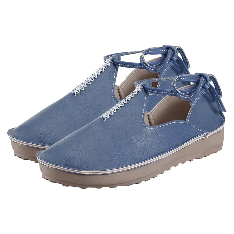 LOULUEN Sandals Fashion Women Summer Lace-Up Sneaker Breathable Casual Shoes Peas Single Shoes Plus Size 35- 43 Drop#0709 - Цвет: BU