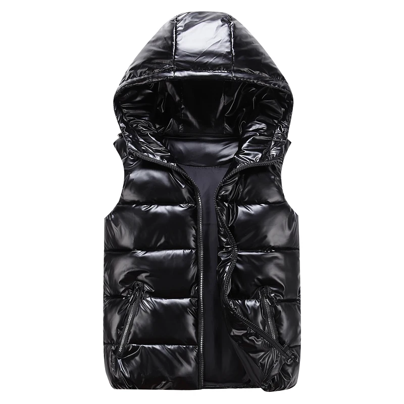 

Man/woman/ child Vest Winter Hooded Glossy Cotton Vest Casual Waistcoat Men's Sleeveless Jacket Warm Overcoats Hat New