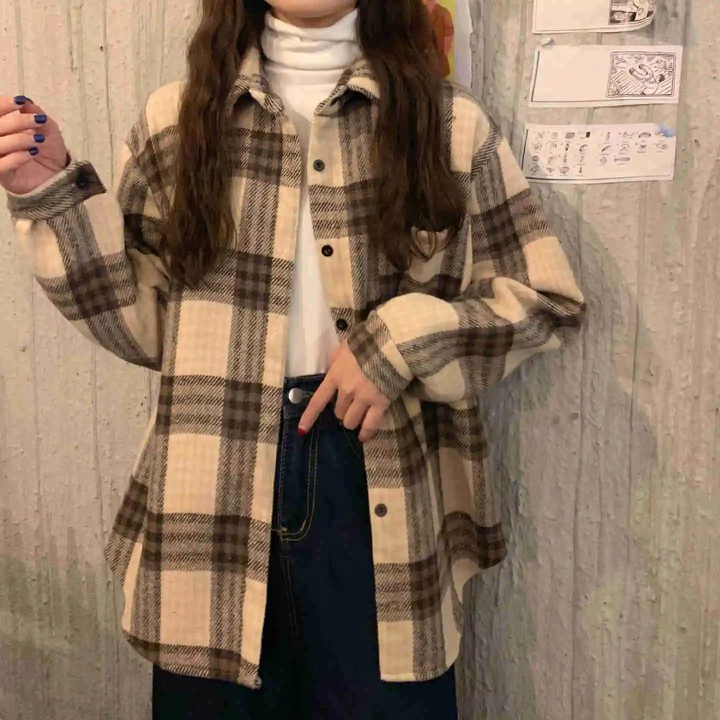 

Plush Thickened Plaid Shirt Women's Early Autumn Top Design Sense of Minority 2021 New Chic Shirt Tweed Coat