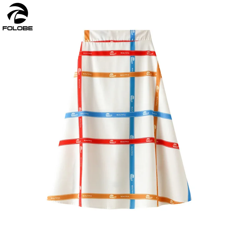 

FOLOBE 2021 Spring Summer Korean Fashion Plaid Skirt Women High Waist Colorful A-line Mid-calf Skirt Female faldas mujer moda