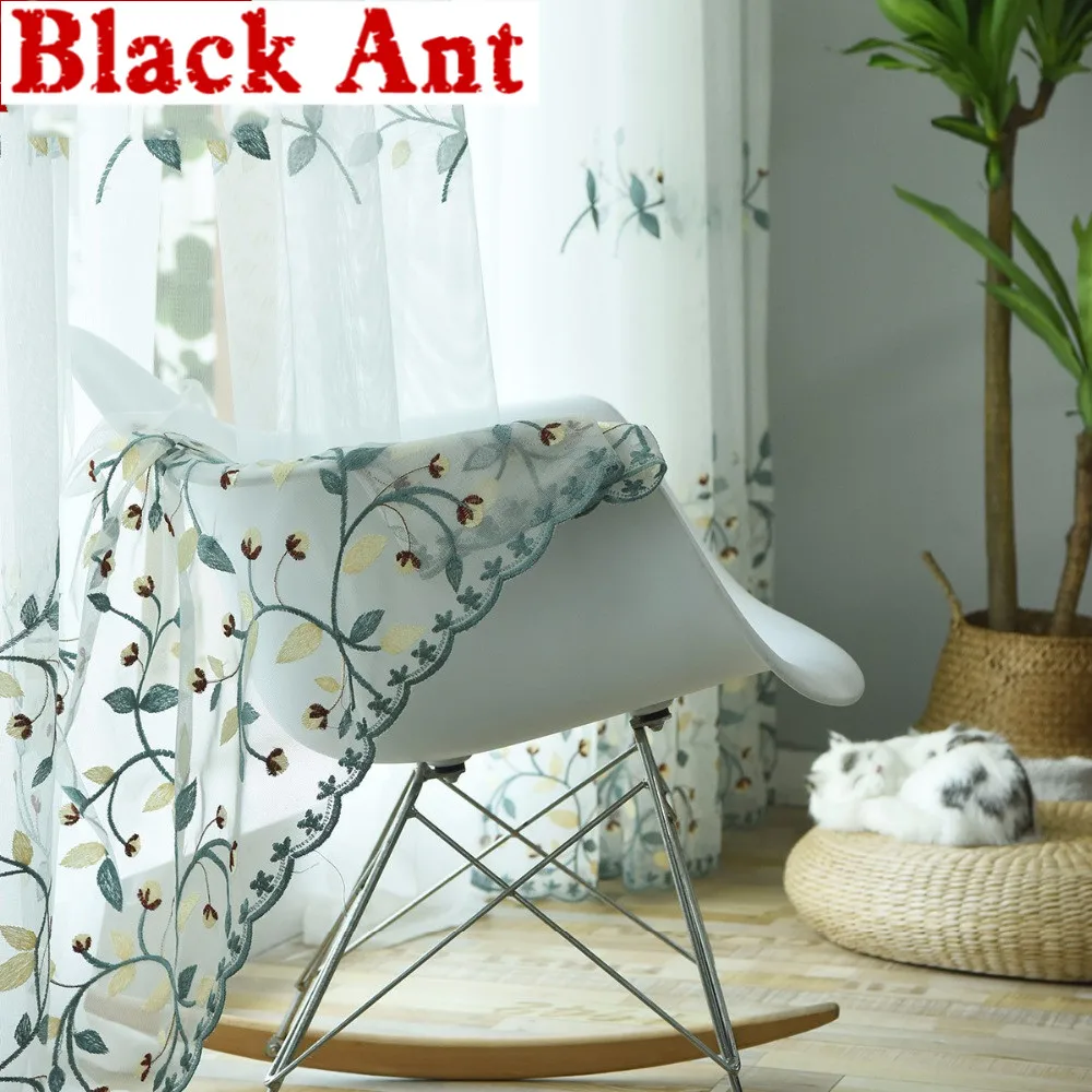 Садовые занавески тканевые с вышивкой цветами для спальни кухни экрана тюлевые