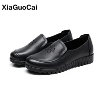 spring autumn women casual shoes slip on female loafers genuine leather leisure flats black soft breathable ladies footwear new