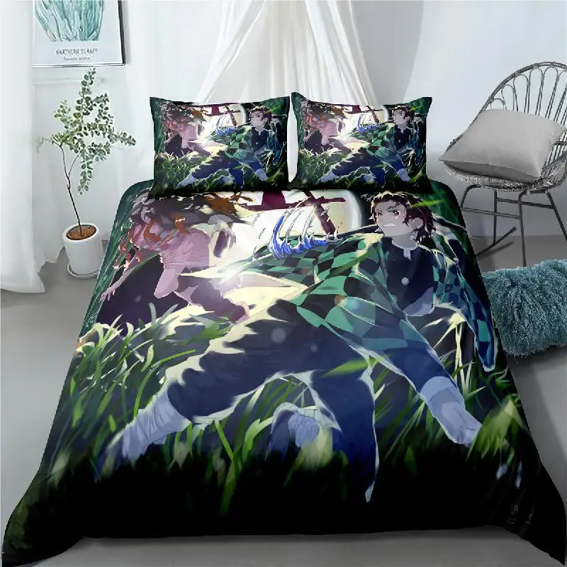 

Devil's Blade Anime Peripheral Quilt Cover Pillow Case Demon Slayer Kimetsu No Yaiba Nezuko Cartoon Anime Bedding Home Textile