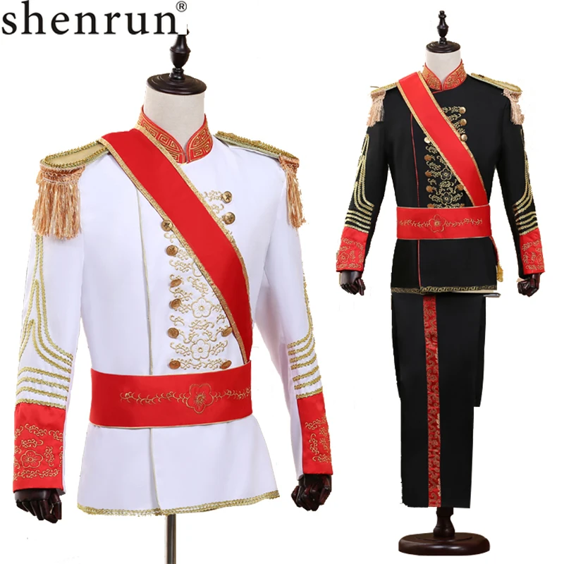 Shenrun мужские костюмы военная форма дворцовый костюм Дианы Принс Marshal Soldier Guard платье сценические костюмы Музыкальный барабан певица черный белый
