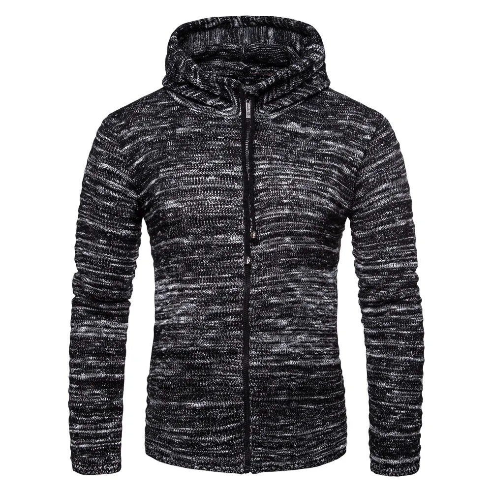 Мужской кардиган с капюшоном Однотонный свитер в полоску Мужская одежда мужской