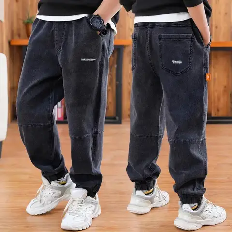 Джинсовые брюки для мальчиков 4-12 лет, повседневная одежда из денима, штаны для младенцев, на Возраст 4-12 лет