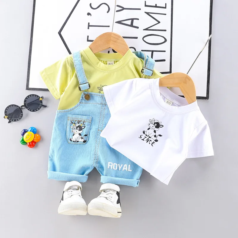 

Casual Children Clothing Summer Cartoon Baby Clothing Set Fashion Tops Overalls 2Pcs Suit Newborn Boy Clothes for Kids 2022 New