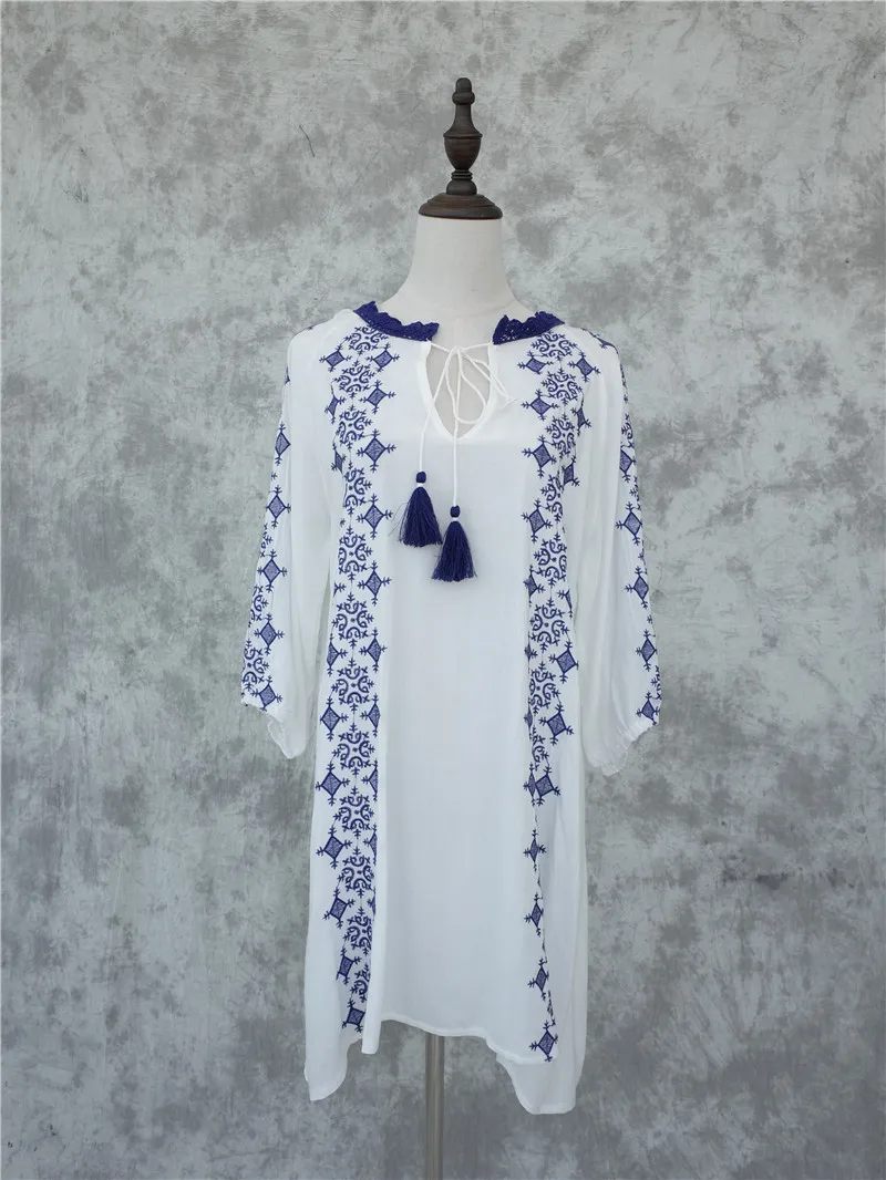 2021 хлопок вышивка Парео Пляжная накидка сексуальный купальник женский кафтан