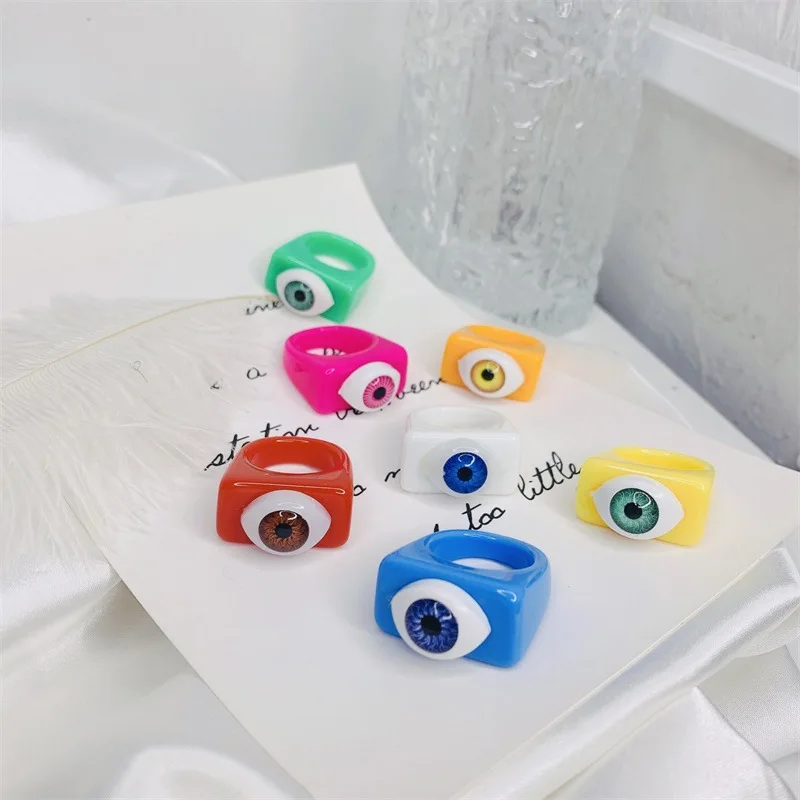 

10Pcs Colourful Eye Resin Rings Personalized Sweet Acrylic Chunky Rings for Men Women