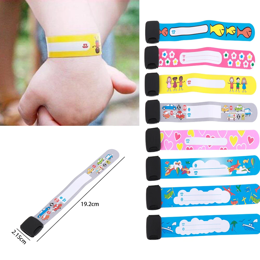 

8Pcs/pack Identity Kids Bracelet Waterproof Adjustable Safety ID Wristband for Children Travel Outdoor Anti-lost Wrist Strap