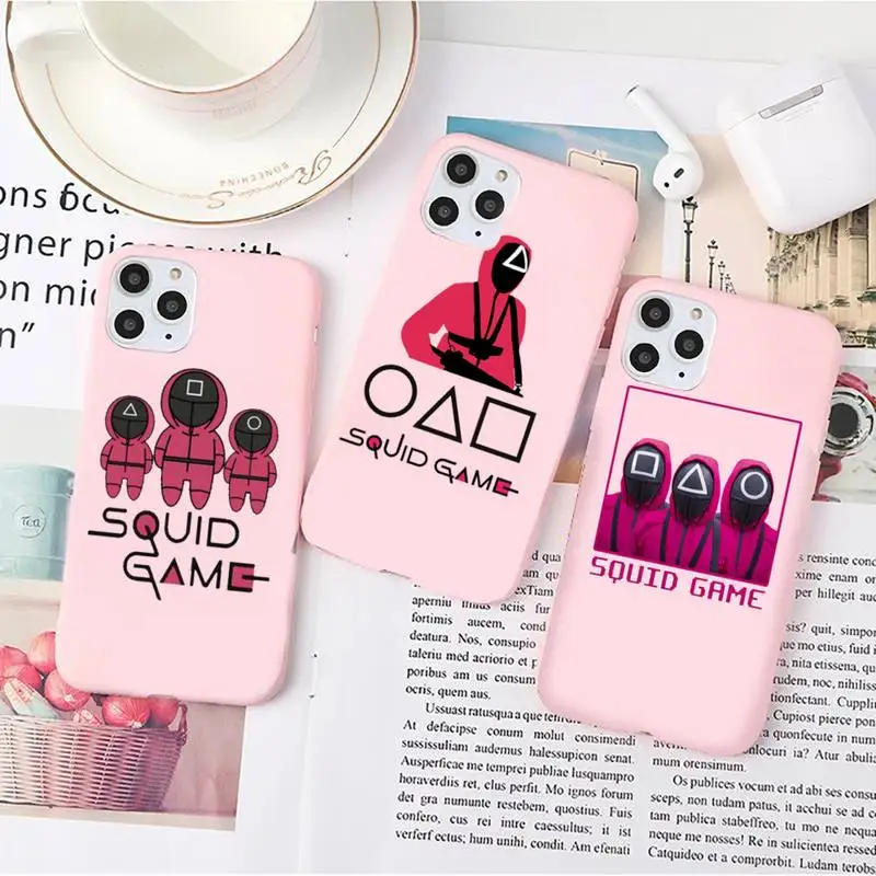 

Squid Game Phone Case Pink Candy Color for iPhone 6 7 8 11 12 s mini pro X XS XR MAX Plus