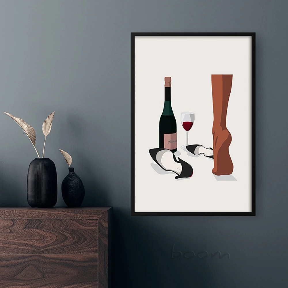 Винтаж абстрактные Плакаты и принты вино дизайнерская обувь в стиле ретро с