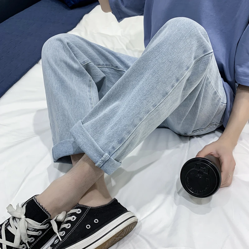 

Men's Jeans Fashion Loose Straight New Casual Wide Leg Pants Cowboy Mans Streetwear Korean Hip Hop Trousers Summer Men jeans