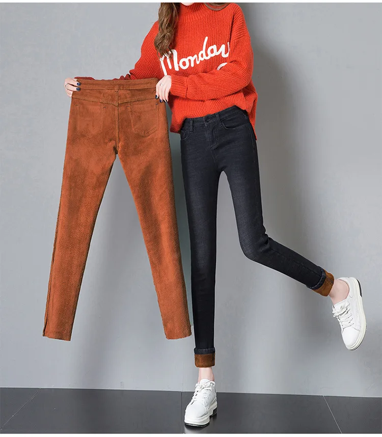 Джинсы женские зимние плотные флисовые брюки женские длинные джинсовые синие брюки женские модные теплые джинсы узкие брюки обтягивающие леггинсы