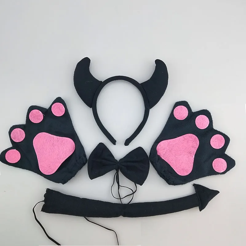 

Adult Kids Party Plush Devil Demon Evil Ears Headband Bow Tie Tail Paws Gloves Animal Cosplay Hair Bands Birthday