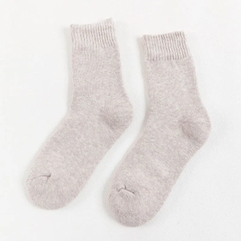 D beige LKWDer 3 Pairs Winter Warm Socks For Women Solid Color Thick Wool Rabbit Hair Socks Snow Against Cold Warm Cotton Sock Sox Meias - Цвет: D beige