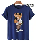 Лучшая хлопковая ткань для мужчин и женщин, Высококачественная уличная Свободная Повседневная футболка с принтом медведя для селфи, женские футболки большого размера, Лидер продаж