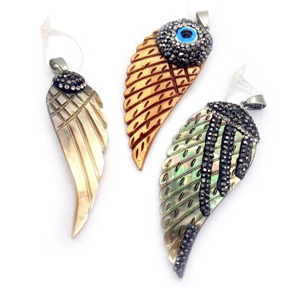 

Wing Shape Natural Black Shell Necklace Pendant Evil Eye Shell Pendant Charms for Making Jewelry DIY Making Earrings Accessories