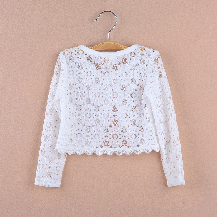 Белая кружевная открытая куртка-кардиган для девочек Пляжная верхняя одежда