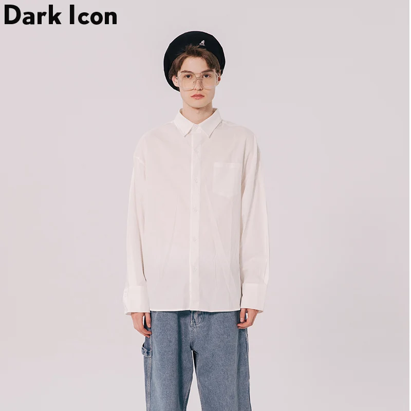 Темная икона мужская рубашка с длинным рукавом одноцветная осень 2019 свободный